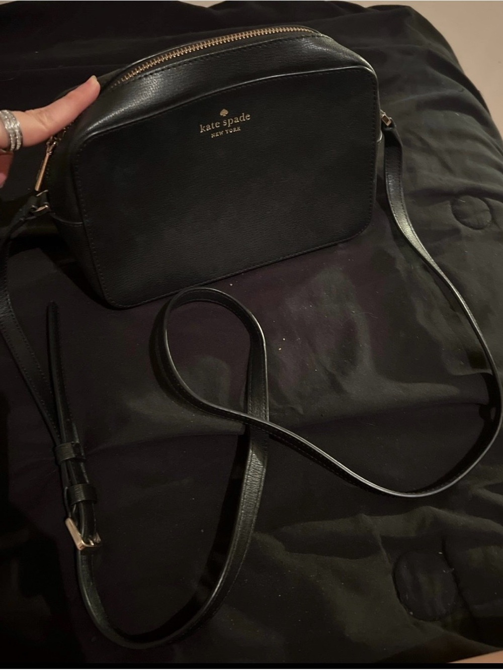 kate spade black pebble leather crossbody with gold logo